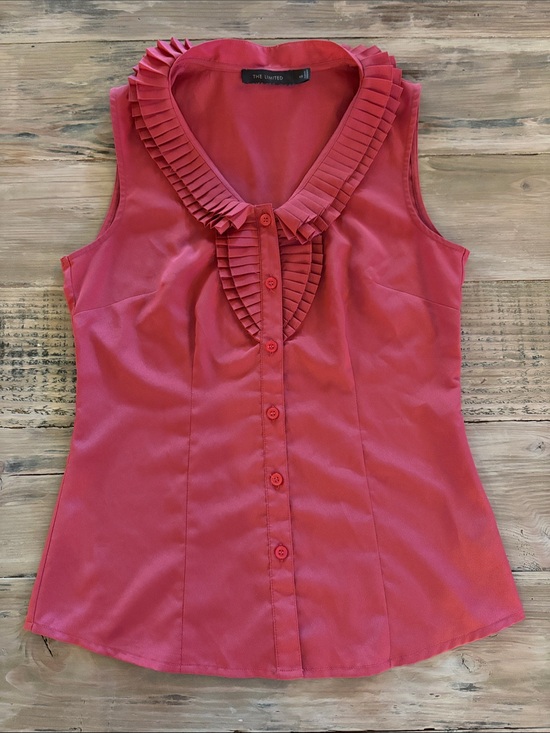 The Limited Tops - The Limited Coral Pink Sleeveless Pleated Ruffle Button-Down Top